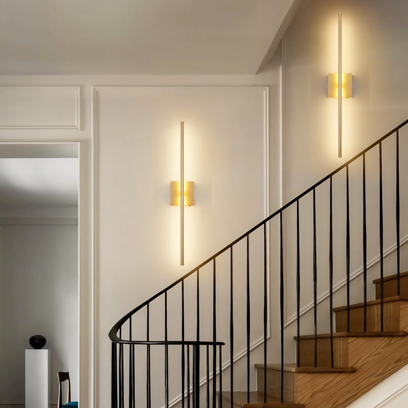 28 In. 1-light Gold Led Wall Sconces, Dimmable Wireless Wall Light, Removable Battery Compartment, 350°rotate, (2-pack), Gold