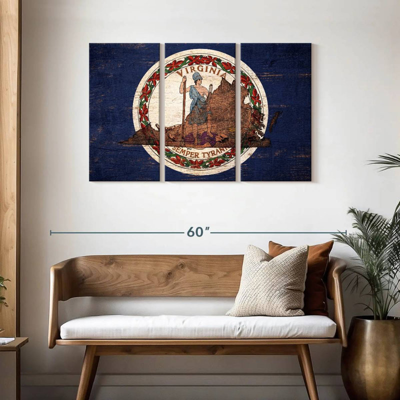 Borges State Map Over Virginia Flag, 28" H x 45" W