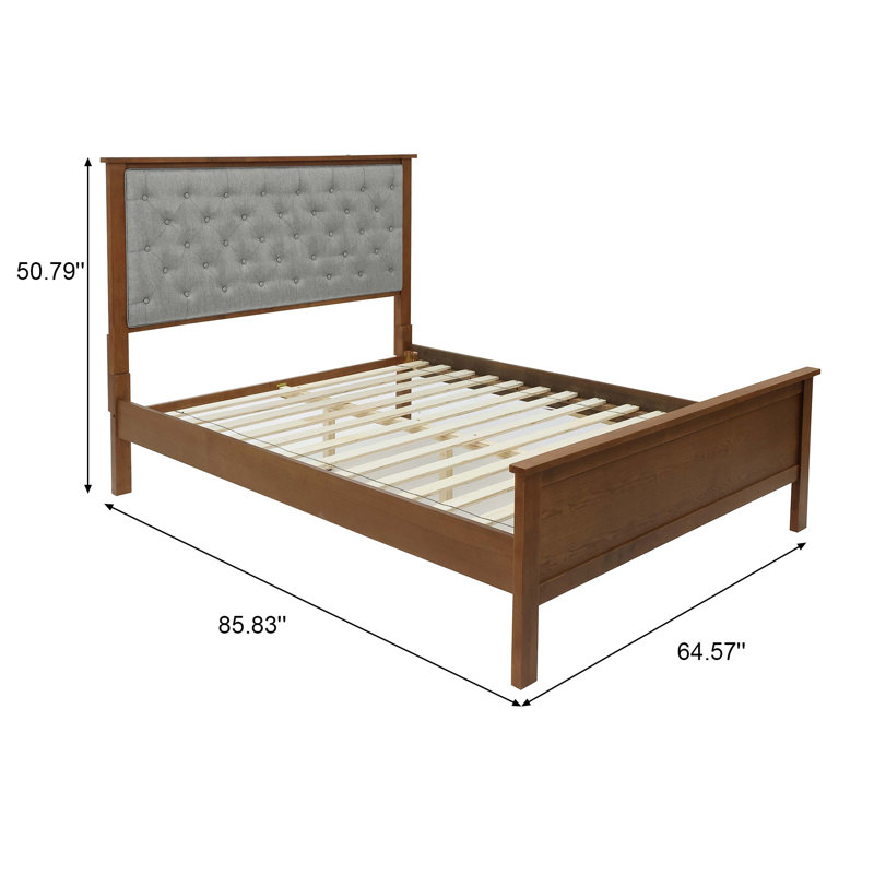 Farmhouse Upholstered Queen Bed with Adjustable Tufted Headboard
