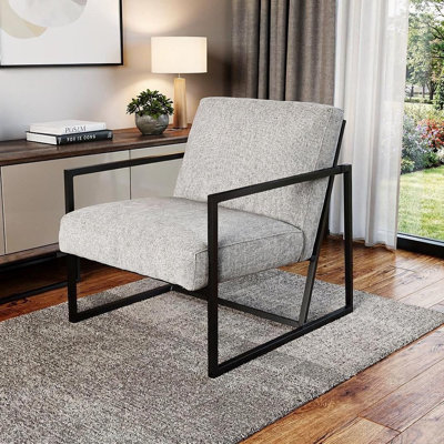  Fauteuil à oreilles en tissu gris avec structure en métal noir