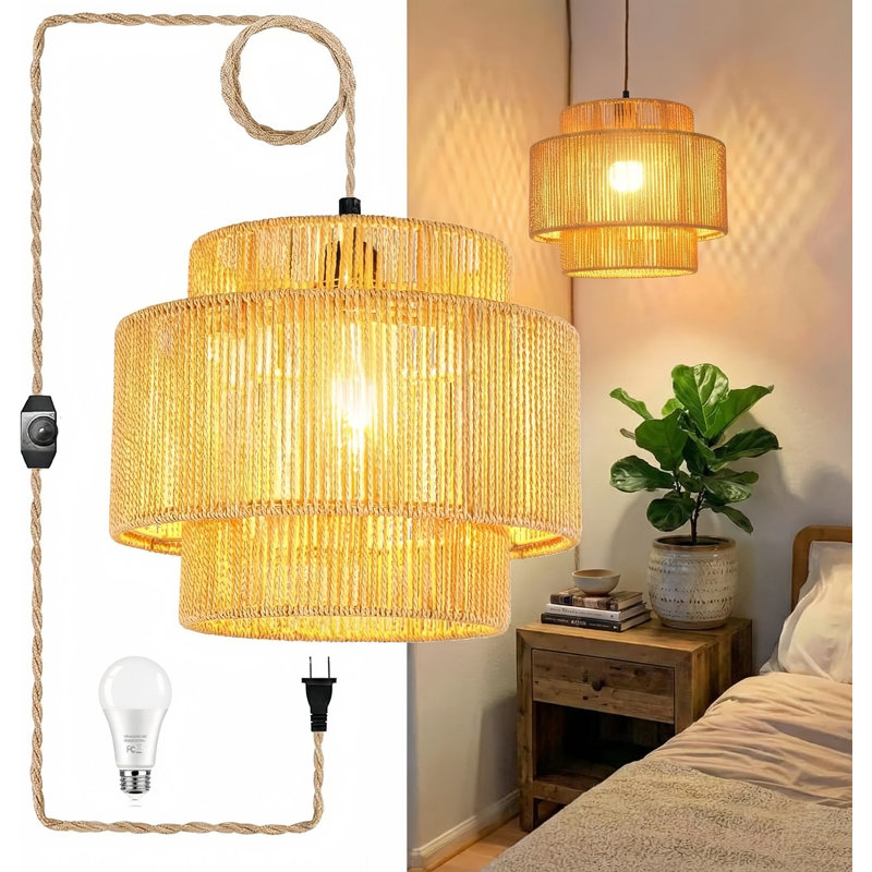 Luminaire suspendu bohémien en rotin tissé
