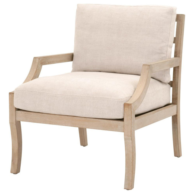 Beige Cushioned Wood Frame Club Chair