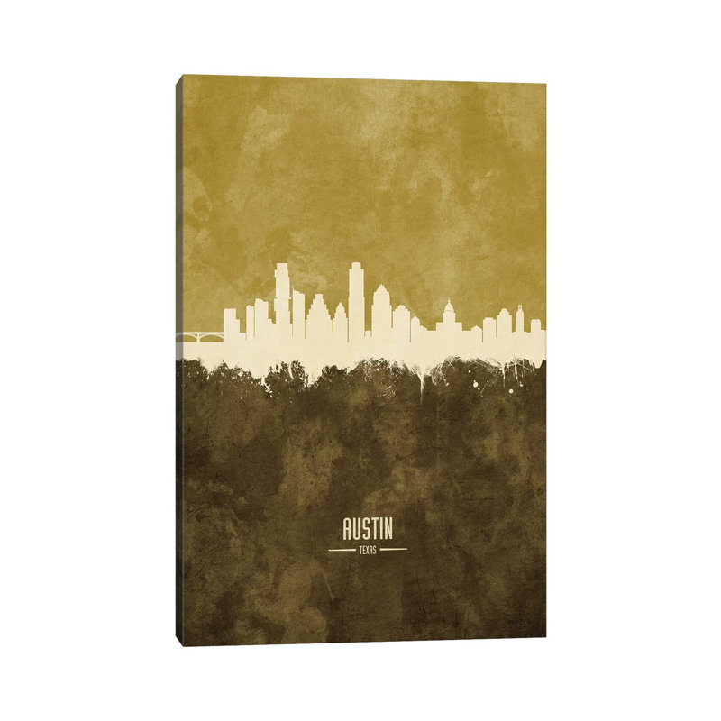 Austin Texas Skyline Ochre by Michael Tompsett - 1 Piece Wrapped Canvas Wall Art, 20.32 cm H x 30.48 cm W