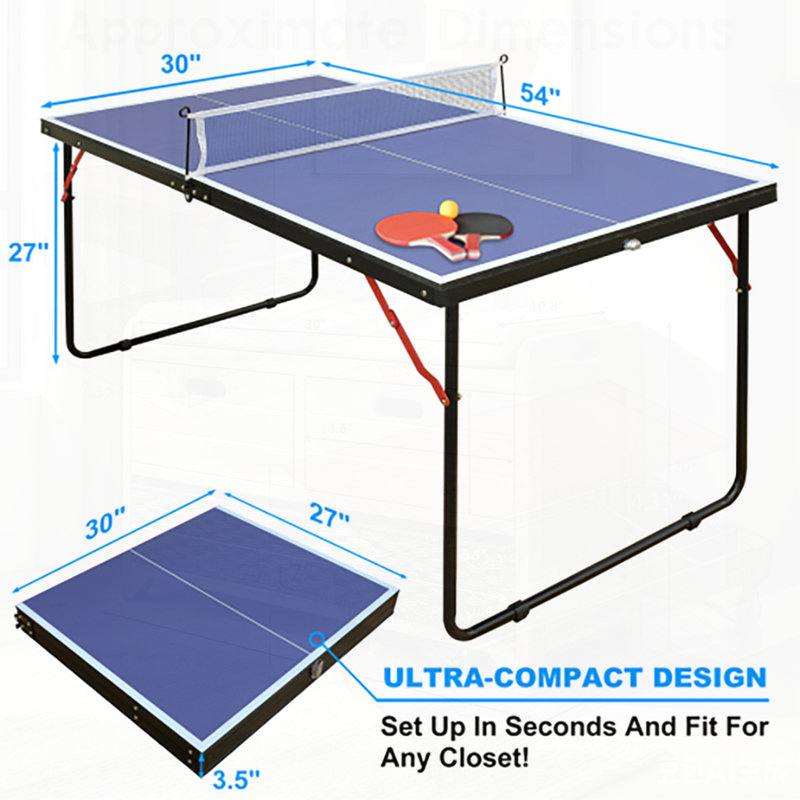 Foldable Table Tennis Table, Suitable Ping Pong Table with Net and 2 Table Tennis Bats Easy to Store