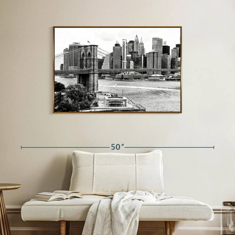 Le pont de Brooklyn, Cadre flottant doré, 40 po x 27 po