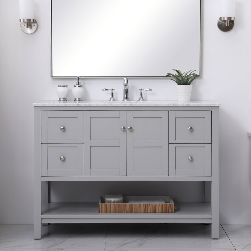 Ensemble de meuble-lavabo simple 48 po Amyra, Carrera blanc, Gris, Argent