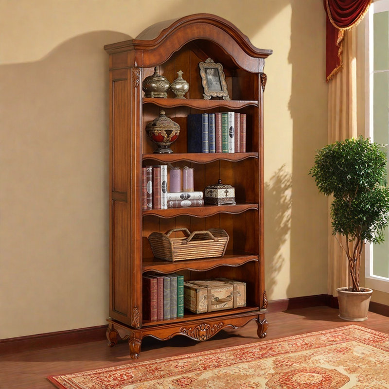 Bibliothèque rétro en bois sculptée au sol, (5 tablettes) H 87,4 po x l 35,43 po x P 15,74 po