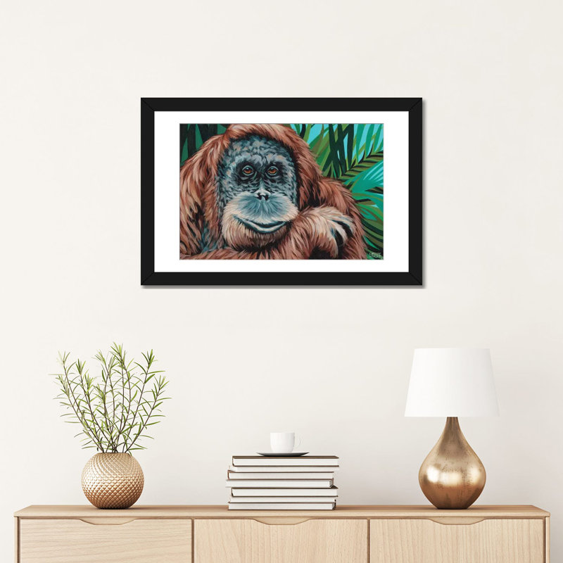 « jungle singe i », impression sur toile, H 16 po x l 24 po x P 1 po, Papier d'art encadré noir, Blanc