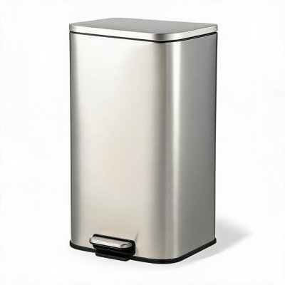 Fingerprint-Proof Stainless Steel Step Trash Can - 13.2 Gallon (50L) Rectangular - Soft-Close Lid, Removable Inner Bucket Modern White Waste Bin for Kitchen, Bathroom, Office, Bedroom 50L 42.8×34×61cm