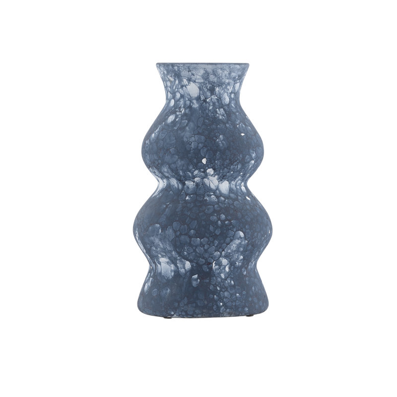 Phonecian Handmade Terracotta Table Vase, 16" H x 9" W x 9" D, Navy/White