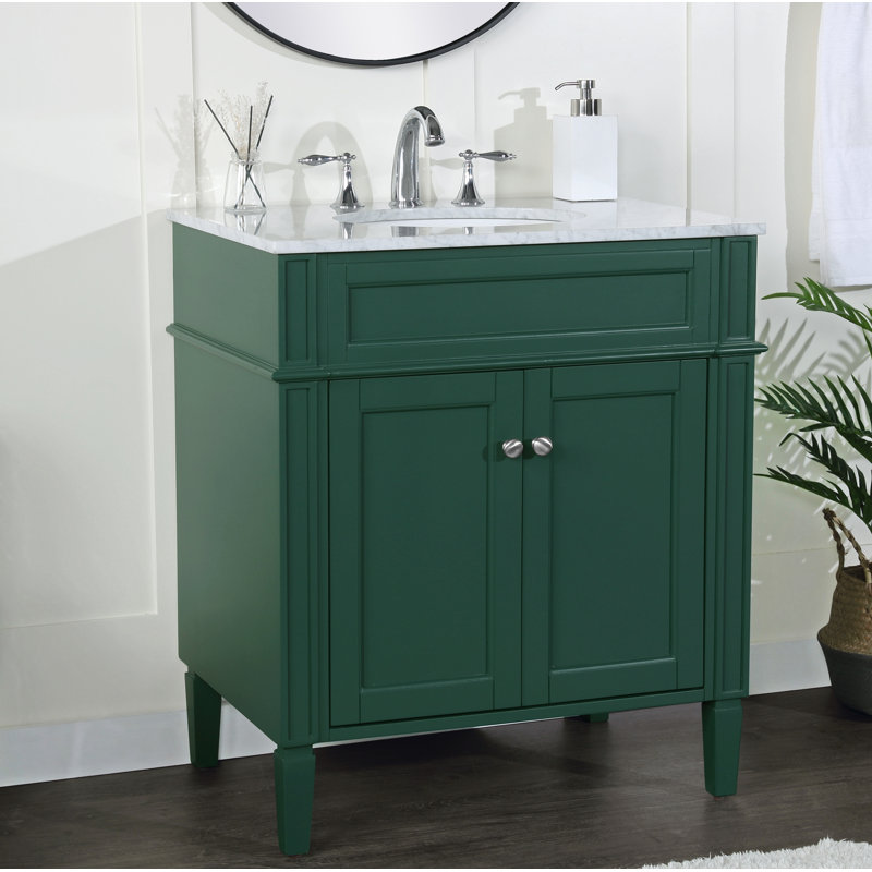 Rivers 30'' Single Bathroom Vanity with Marble Top, Green