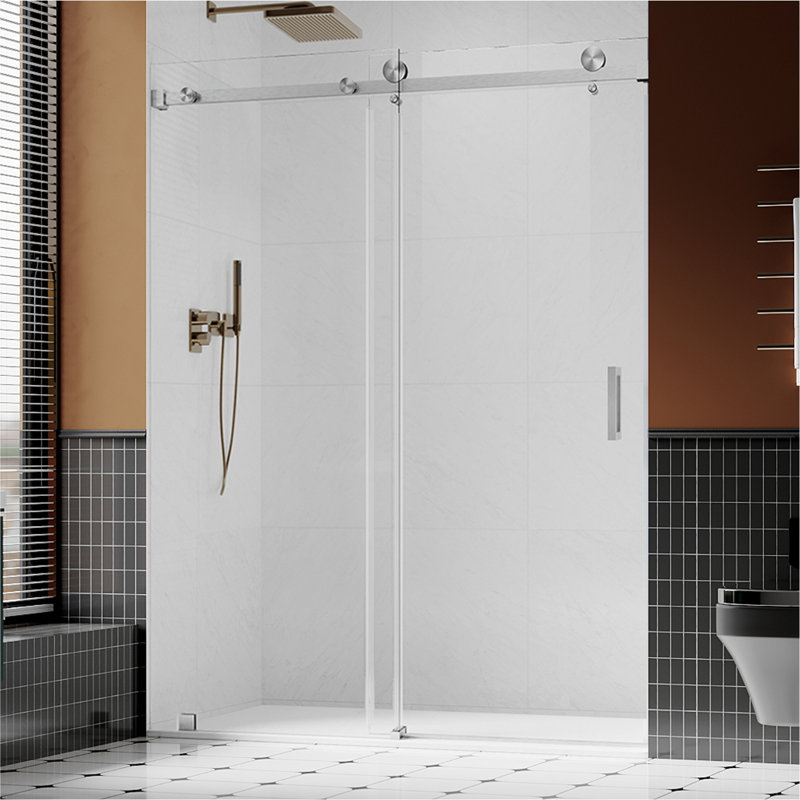 UKS05 66 in. to 72 in. x 80 in. H Frameless Sliding Shower Door in Brushed Nickel with 3/8 in. (29mm) Clear Glass