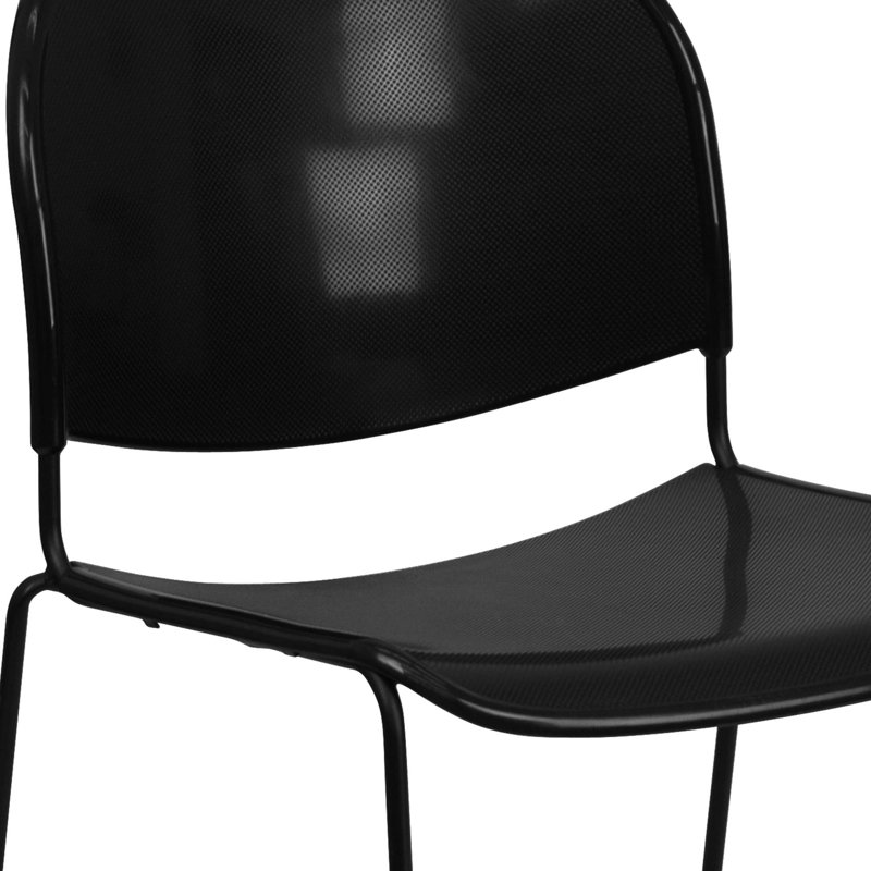Black Powder-Coated Metal Armless Stackable Chair