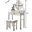 Coiffeuse et tabouret de maquillage contemporain en bois, argenté - rangement à 3 tiroirs, miroir ovale dans miroir ajustable, complément au style de la chambre à coucher