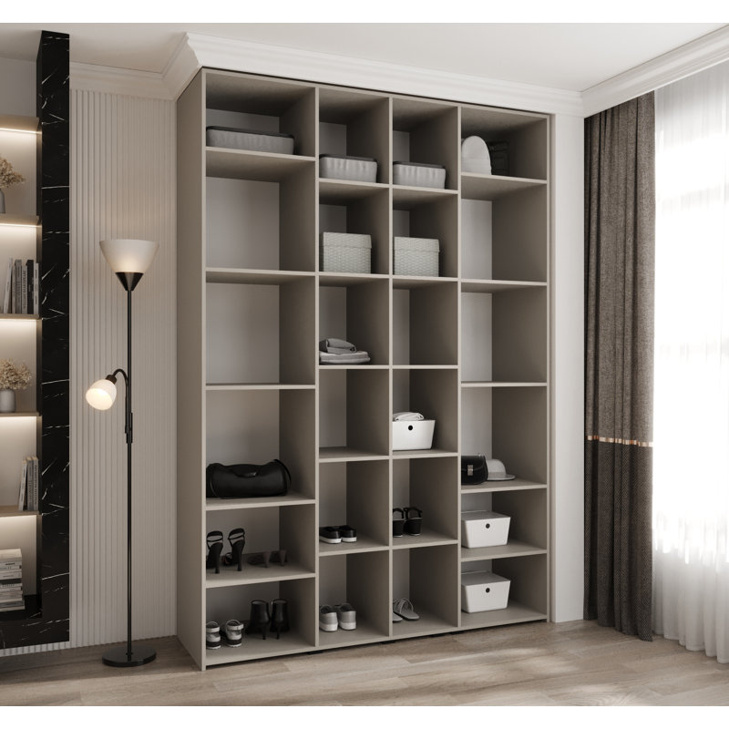 4 Door Manufactured Wood Wardrobe, 245,5 H x 170 W x 50 D, cashmere + handles: black