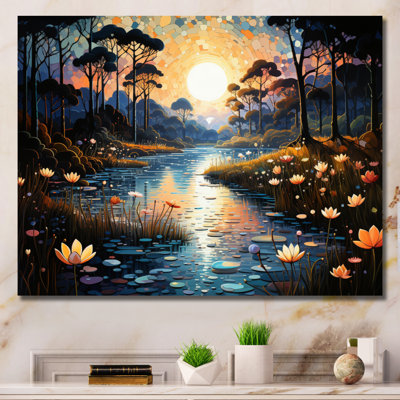 " Blue Green Pointillism River At Night IV "