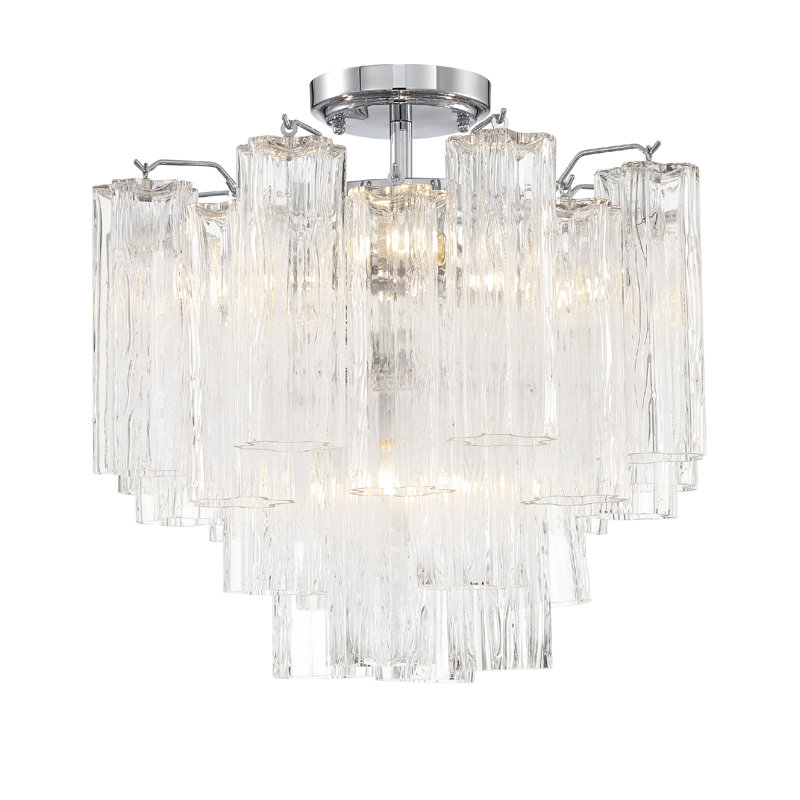 Dalpat Glass Semi Flush Mount, Polished Chrome