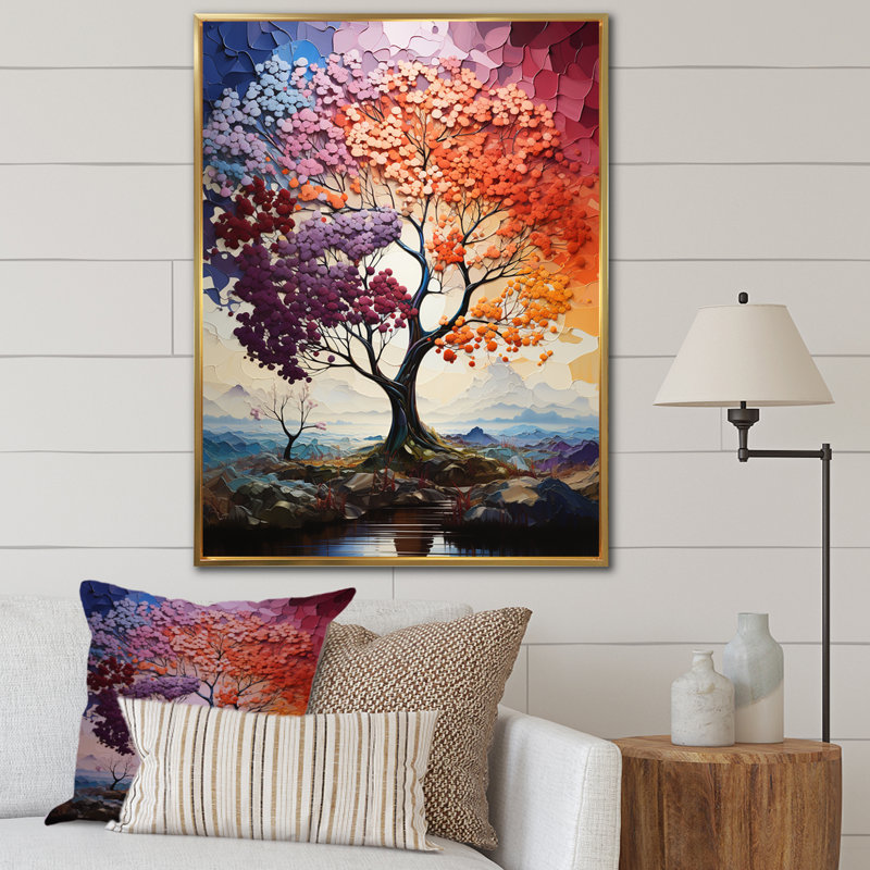 «Bright Colors Maple Trees III», reproduction sur toile, Cadre flottant doré, H 40 po x l 30 po x P 1,5 po