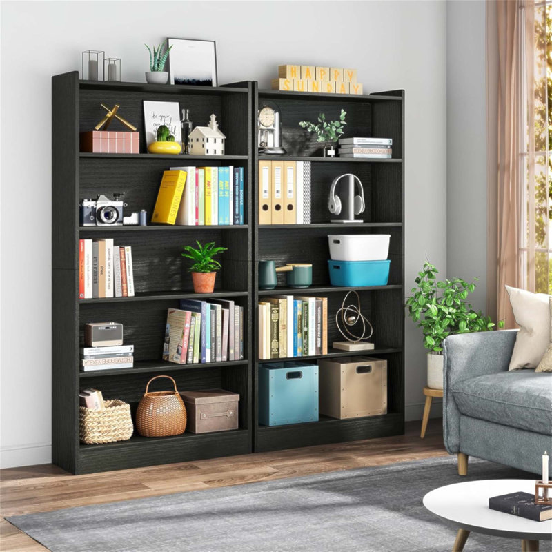 6-Tier Modern Library Bookshelf With Spacious Storage, Perfect For Living Room, Office, And Bedroom Organization, Black