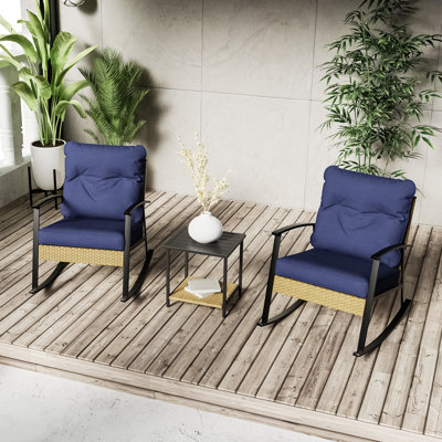  Chaise berçante 3 pièces avec coussins et table d'appoint 3 pièces
