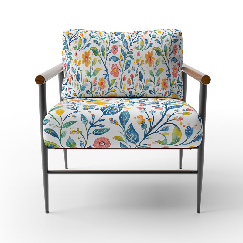 Chaise rembourrée Boho, Bras ronds bruns
