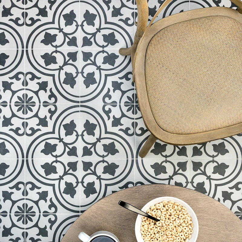 Cascais 9x9 Matte Porcelain Tile, White Ornate