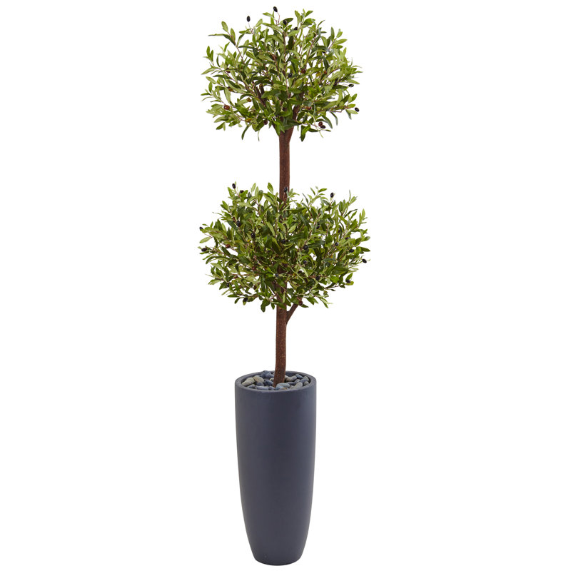 72 " H Faux Boxwood Tree in Stone Planter