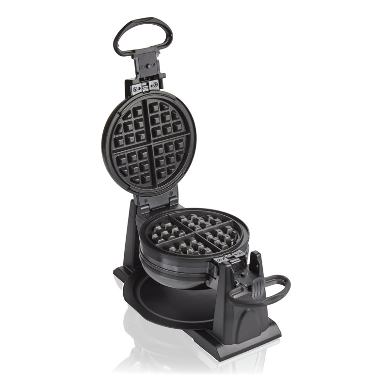 Black Rotating Double Belgian Waffle Maker with Nonstick Plates