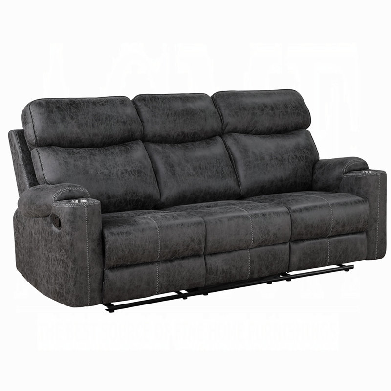 Canapé inclinable manuel Hori, 86 po, microfibre gris foncé, porte-gobelets