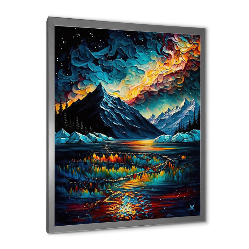 Paysage mystique de montagne arctique, H 44 po x l 34 po x P 1,5 po, Cadre simple argenté