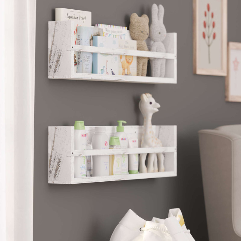 Berlinville 2 Piece Paulownia Floating Shelf, White/Gray