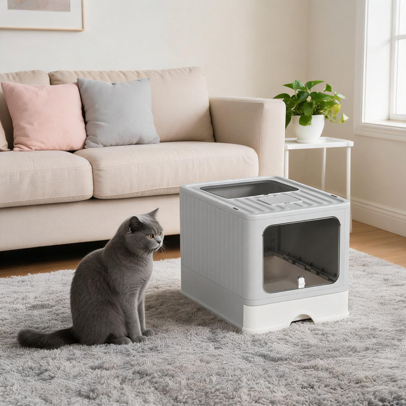 Grand bac à litière pour chat avec pelle, bac à litière couvert, Grey