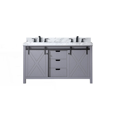 60 po X P 22 po Ensemble de meuble-lavabo double D avec comptoir en marbre de Carrare et robinet