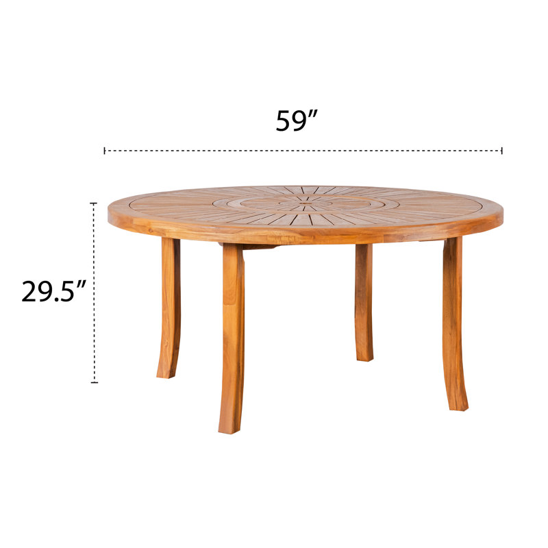 Ensemble de salle à manger de patio rond en bois massif de 59 po de largeur pour 6 personnes avec paresseux intégré, 6