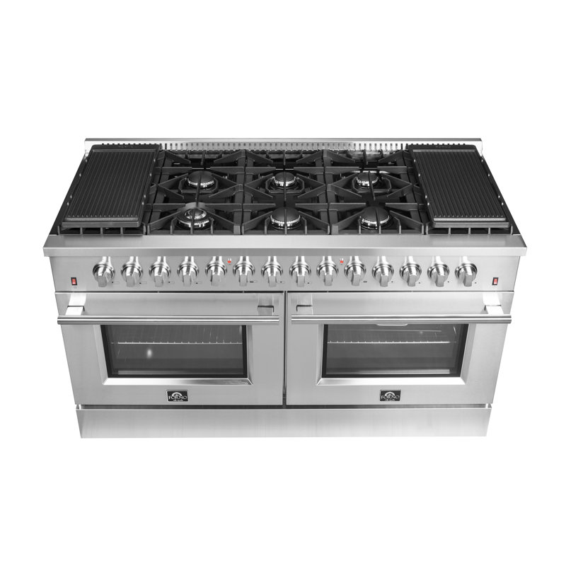 Cuisinière à double combustion en acier inoxydable 60 pouces Galiano, 10 brûleurs, 8,64 pieds Fours à convection véritable