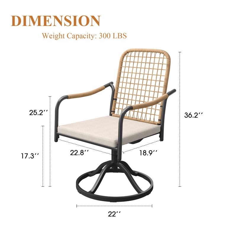 Chaise de patio pivotante avec coussin