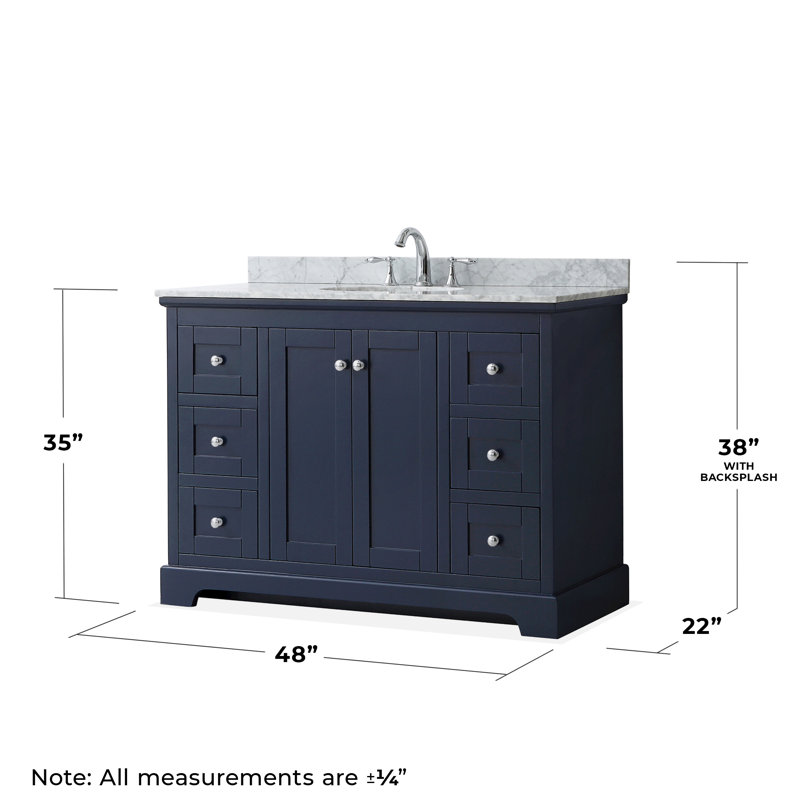 Avery 48'' Single Bathroom Vanity with Top, White Cultured Marble, Dark Blue