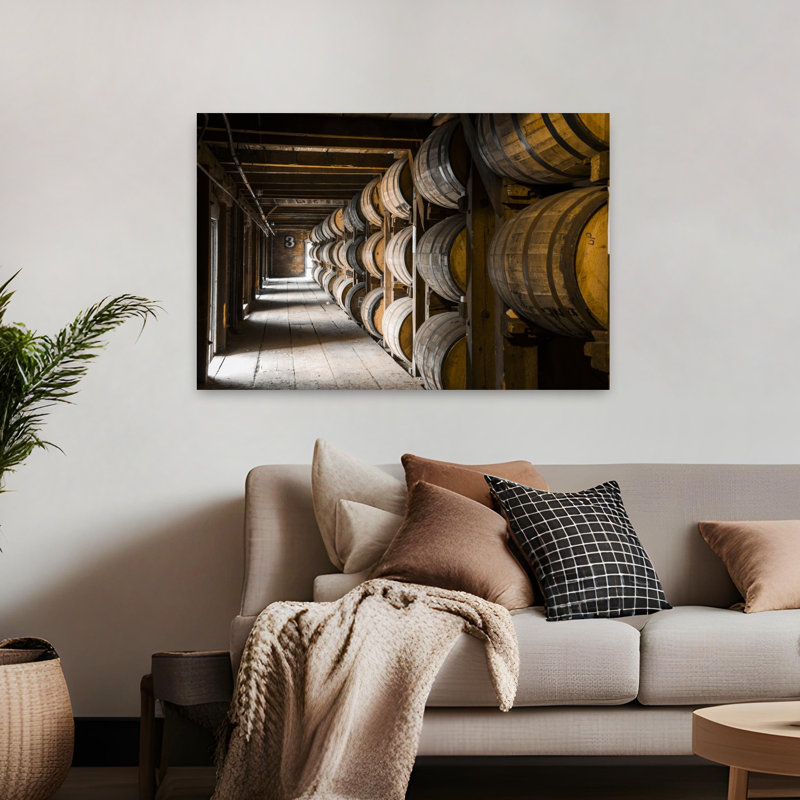 Whiskey Barrels In Distillery Cellar, Usa Contemporary Wall Art, H 48 po x l 32 po