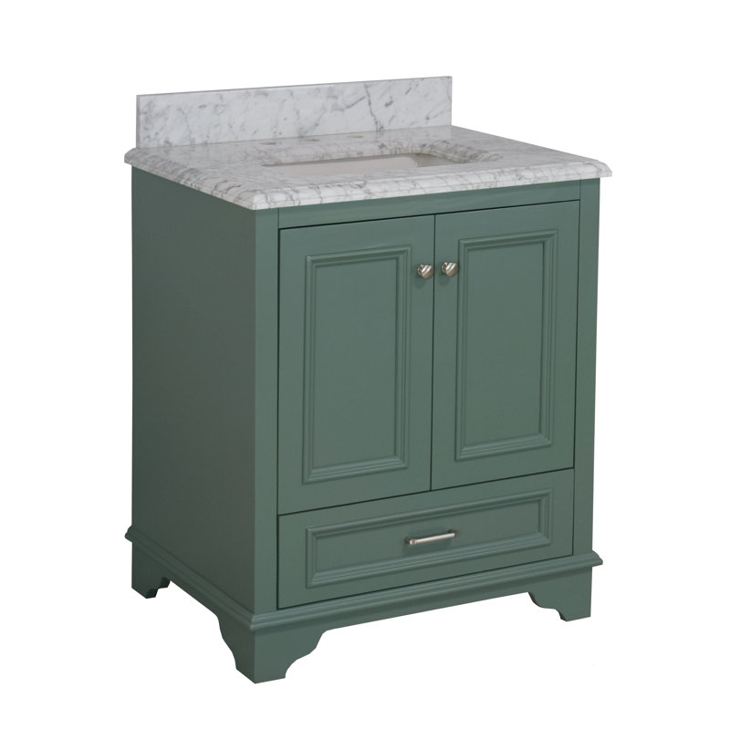 Loughlam 30'' Single Bathroom Vanity with Top, Carrara Marble, Sage Green