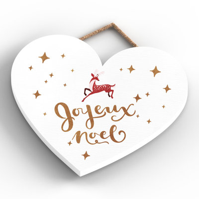 Xmas Joyeux Noel Wooden Heart Plaque