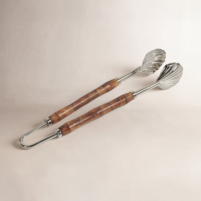 Bamboo and Nickel Ice Tongs