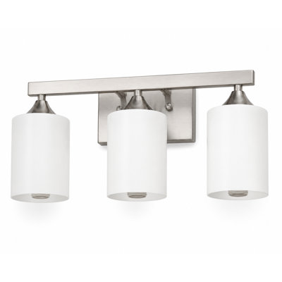 3-Light Silver Brushed Nickel Vanity Light with Frosted Glass Shades