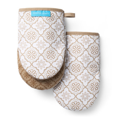 Ensemble de 2 mini-gants de cuisine à motif floral géométrique DRAPER, résistant à la chaleur et antidérapant, naturel, 5,5 po x 9 po