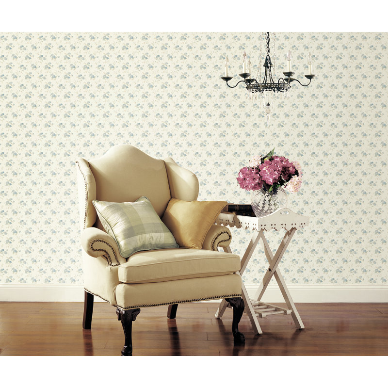 Pretty Prints Mini Hydrangea Trail Wallpaper Roll, Navy/Beige