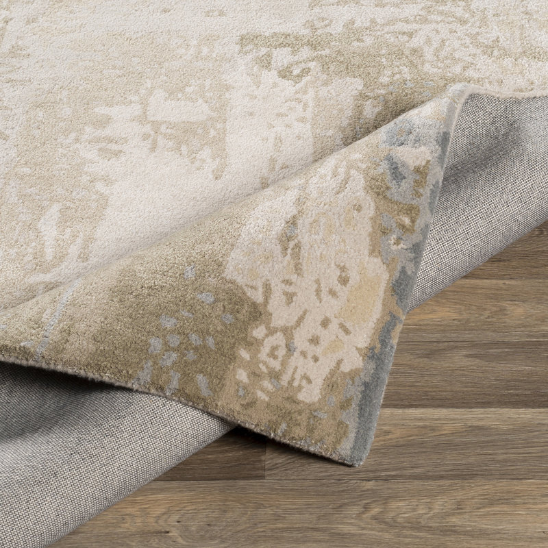 Tapis ivoire / taupe touffeté à la main à motif abstrait Georgianna, Rectangle 2 pi x 3 pi