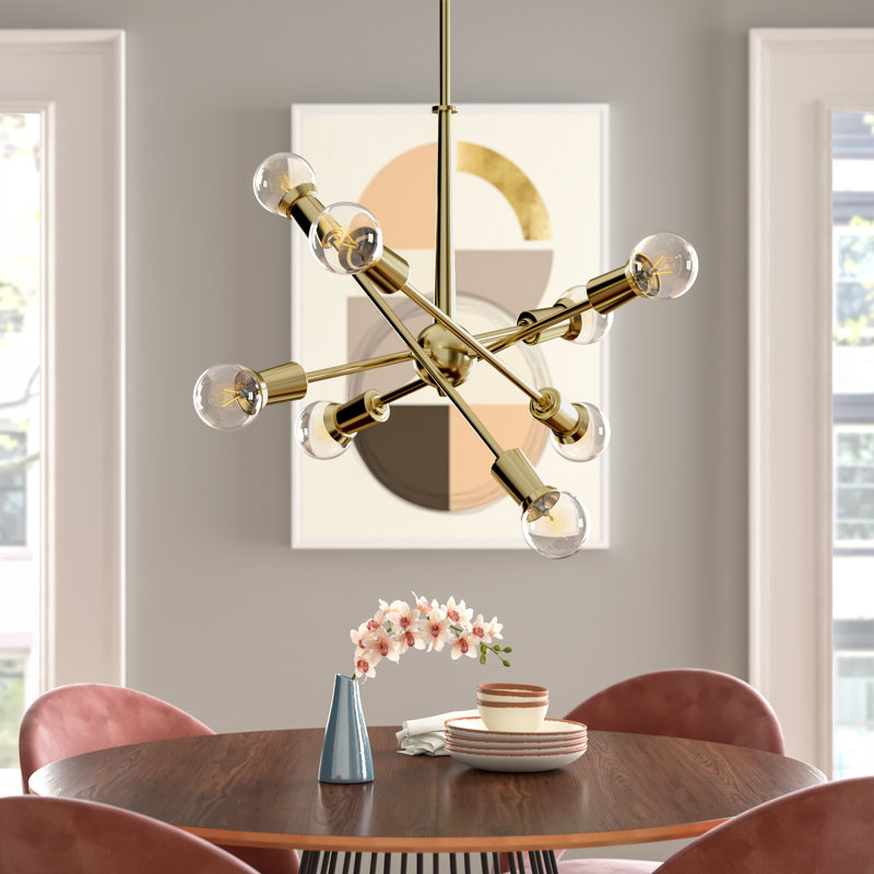 Armstrong 8-Light Natural Brass Adjustable Chandelier, Natural Brass