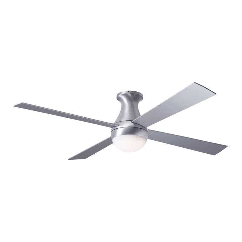 LED Flush Mount Ceiling Fan, Brushed Aluminum, Aluminum, Handheld Remote Control (2-wire)