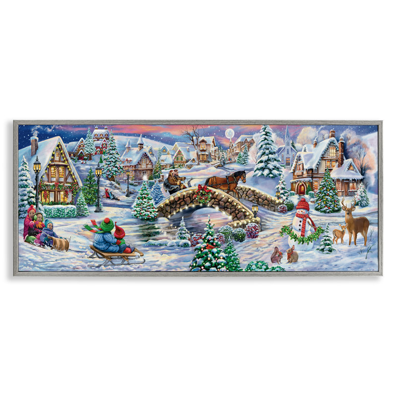 «Snowy Winter Townscape», art de la giclée encadrée par Grateful Licensing, Estampe numérique Farmhouse, H 13 po x l 30 po