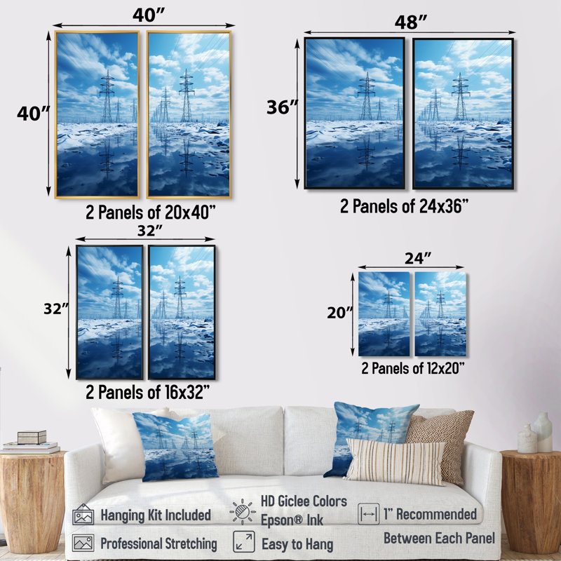 Lignes électriques - Horizons électriques I - Grandes impressions sur toile, 36" H x 48" W, Impression encadrée flottante