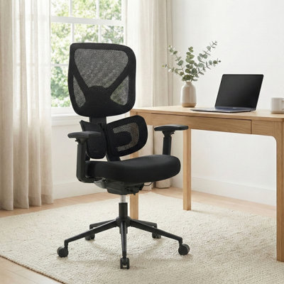 Chaise de travail ergonomique en filet avec support lombaire à 2 zones et accoudoirs 3D Nouhaus Morph - Noir